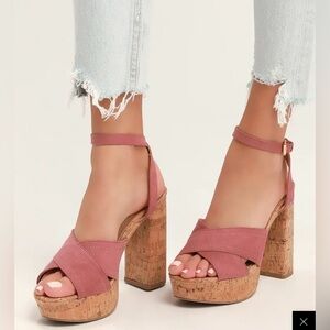 Wild Diva Shoes Faux Suede Mauve Pink Platform Sandals Kork Block Heels Size 7.5